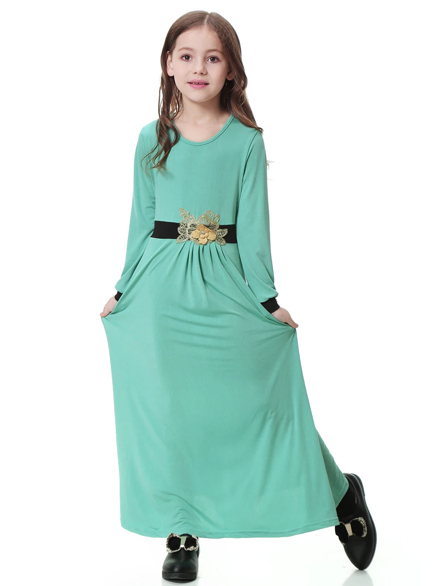 Мусульманское детское Макси платье для девочек длинное Кимоно Jubah Ramadan средний