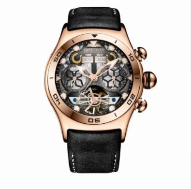 Reef Tiger/RT спортивные часы для мужчин скелет светящиеся часы год месяц и день розовое золото автоматические часы RGA703 SINOWATCHSTORE - Цвет: PBBB