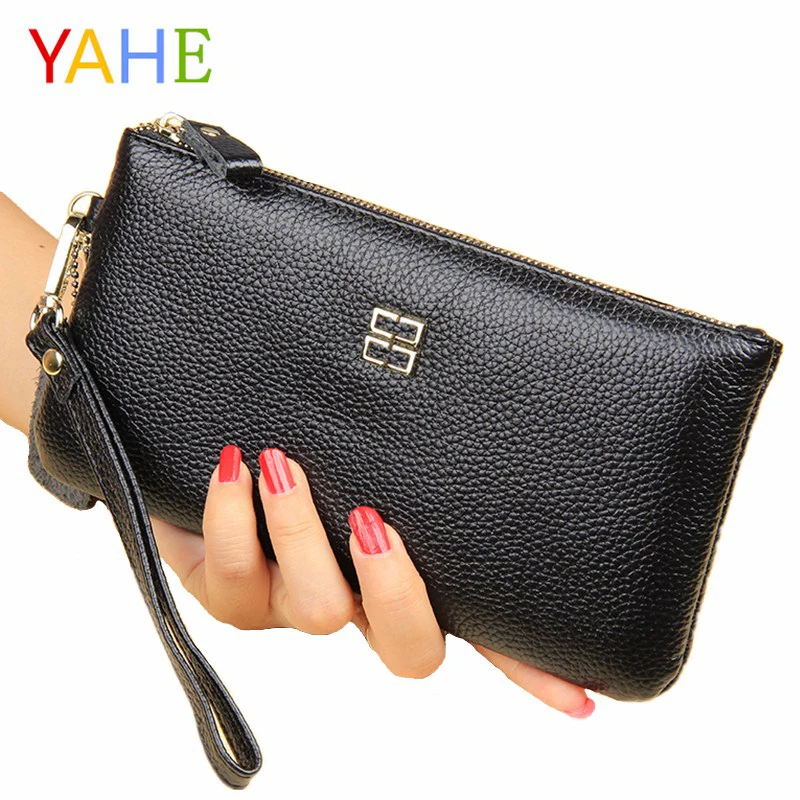 

YaHe Wallets Women Genuine Leather Slim Long Purse For Ladies 2018 Brand Designer Coin Phone Card Holder Bags Thin Zipper Pouch