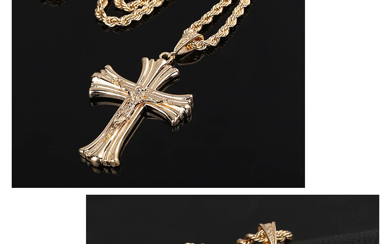 AYAYOO Cross Necklace Gold Color Jesus Piece Pendant Necklace Men Trendy Chain Catholic Jewelry Stainless Steel Long Necklaces (4)