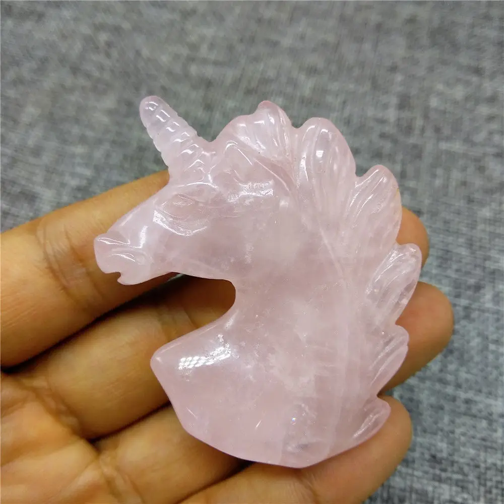 

2 inch "Natural Pink Quartz Crystal Unicorn Hippocampus Carving Horse head Figurine (1PC)