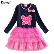 DXTON Kids Girls Dress Toddler Vestidos Kids Casual Dress Children Cartoon Clothing Butterfly Autumn and Winter Dresses for Girl