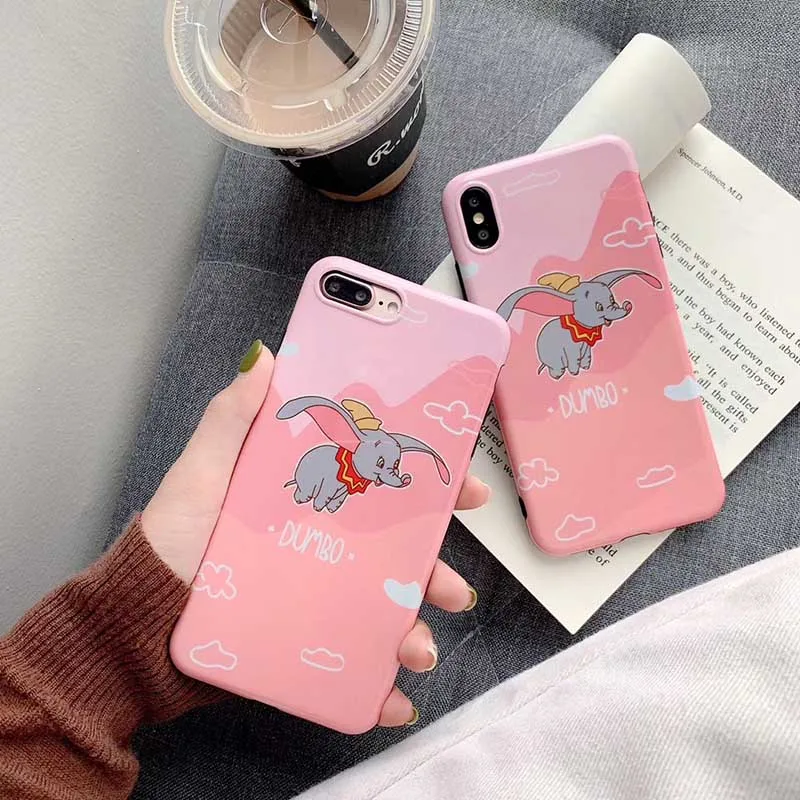 

New Cute Lovely Elephant Cartoon Dumbo In the Moon Soft Silicone Phone Case For Iphone 6 6S 7 8 Plus XS MAX XR X Coque Funda