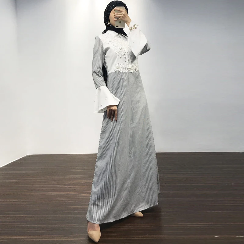 Vestidos Дубай Кафтан платье в полоску абайя, арабское мусульманское платье для женщин Рамадан кафтан марокаин платья Хиджаб халат Musulmane Femme