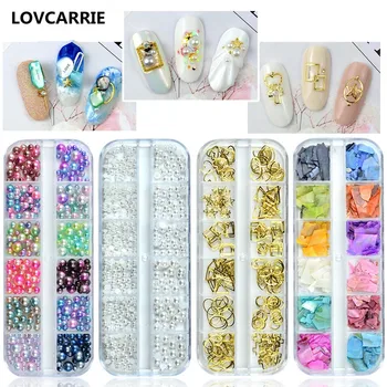 

12 Grid Multi-size Nail Rhinestones 3D Crystal Strass Nail Art Charms Stones Gems Pearl for DIY Nail Art Decoration Accessories