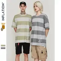 INFLATION Men's Striped T Shirt 2019 SS Collection Cotton Top Tee Hight Street Dress T-shirt Short Sleeve Couple Tee 91202S