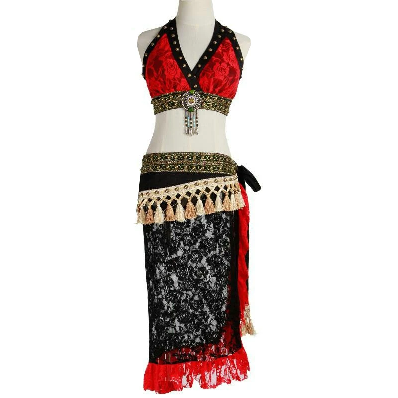 

Tribal Belly Dance Costume Set 2 pieces Outfit Bra Cup A/B/C/D Lace Hip Scarf Women Dancewear Plus size Tribal Costume