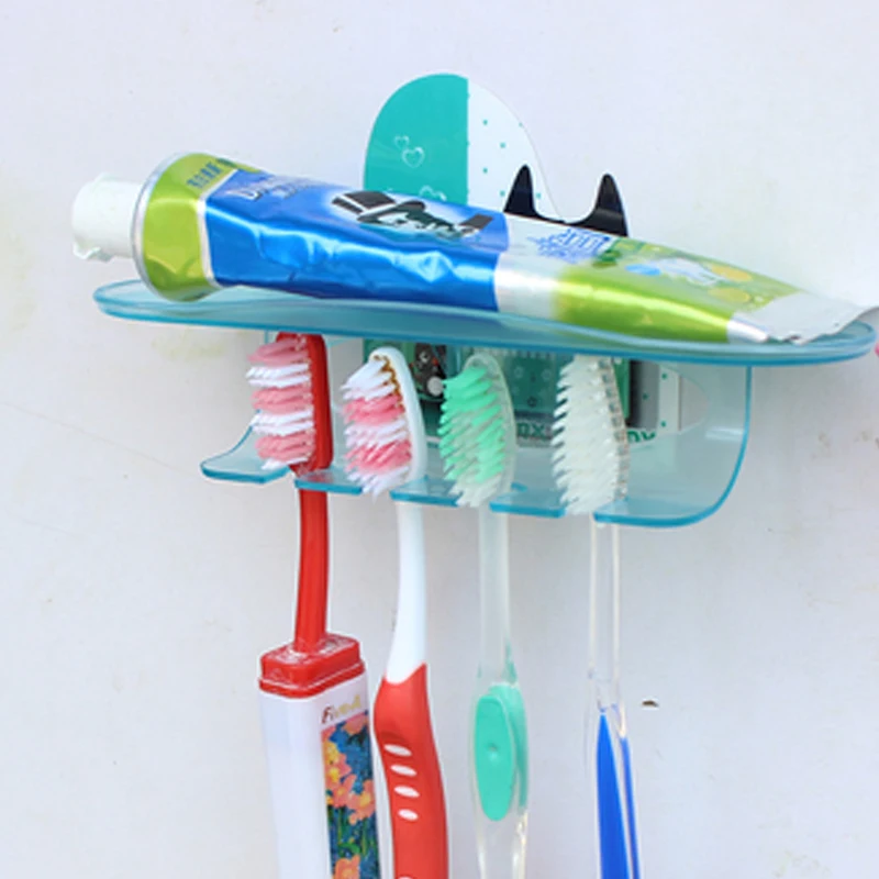 

WCIC Cartoon 4 Position Sticky Toothpaste Toothbrush Holder Bathroom Tooth Brush Rack Bath Set Wall Mount Rack Toothpaste Holder