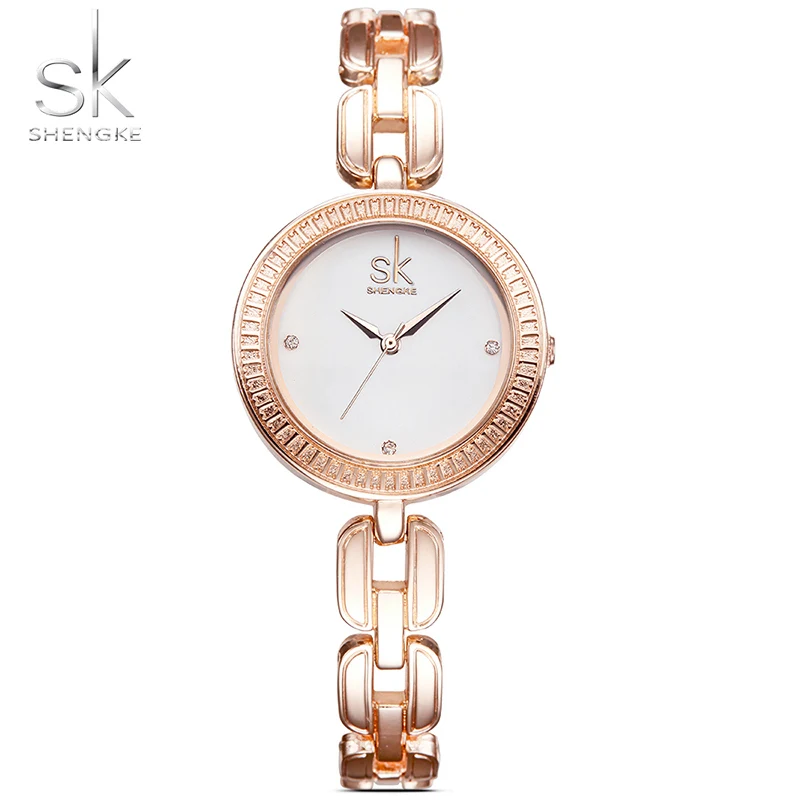 SK новые модные розовые Золотые женские часы-браслет с бриллиантами, Роскошные наручные часы с ремешком из нержавеющей стали, кварцевые часы, простое время