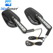 1 Pair Black Rear View Left Right Mirrors With LED Signal Light Fit For Harley
