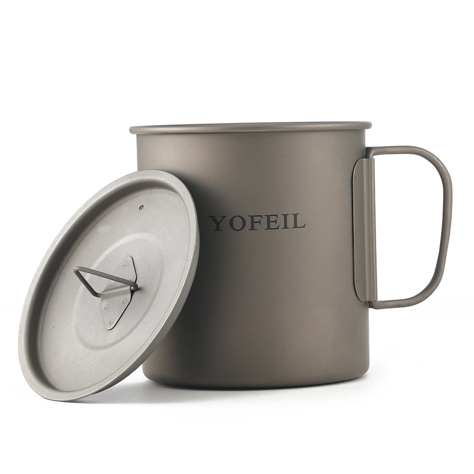 Copo de Titânio Acampamento ao ar Piquenique com Capa Lidar com 450ml Yofeil Ultraleve Livre Copo Caneca Dobrável Alta Qualidade Utensílios Mesa Acampamento 6 High Quality Esporte e Lazer