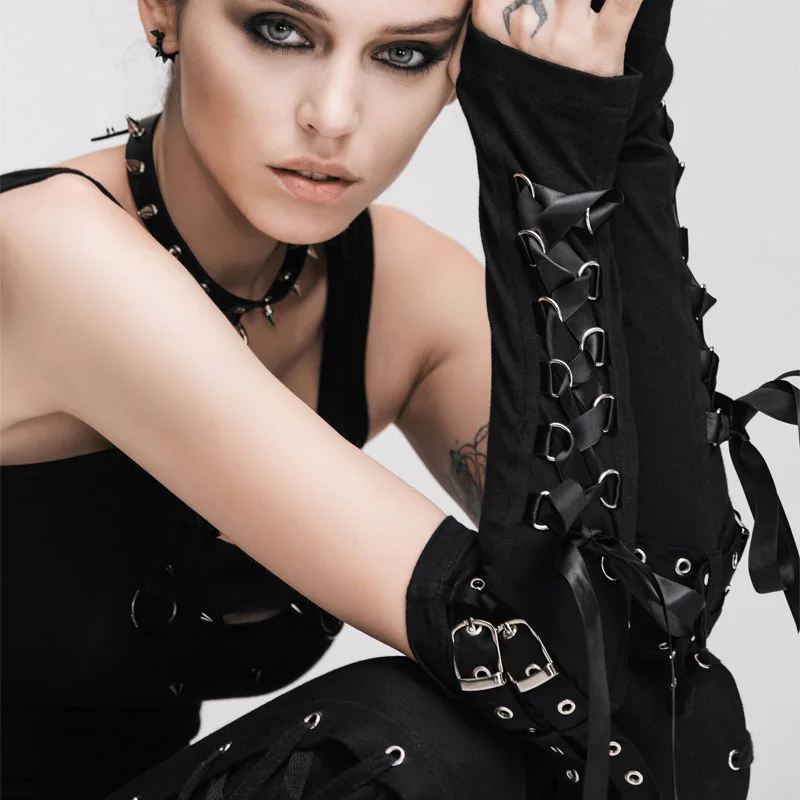 Длинные перчатки в стиле стимпанк с завязкой черные красные|long gloves|long fashion glovesfashion