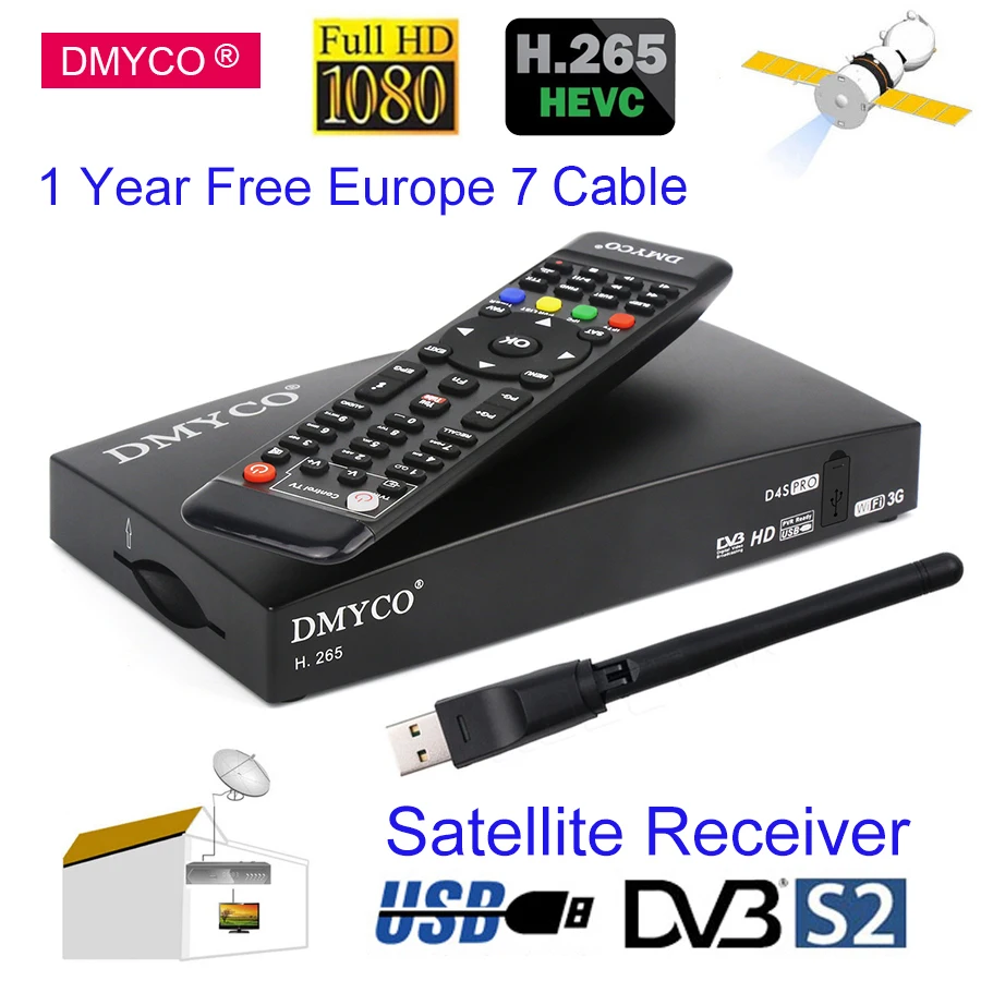 Buy DMYCO HD DVB S2 Satellite Receiver 1 Year Channels Spain LNB Satellite