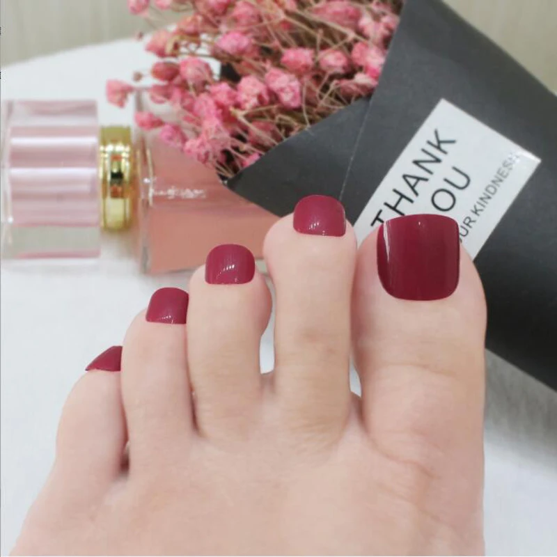 

24 new fashion fake feet nail cover nail acrylic gel tips DIY dark red #P06
