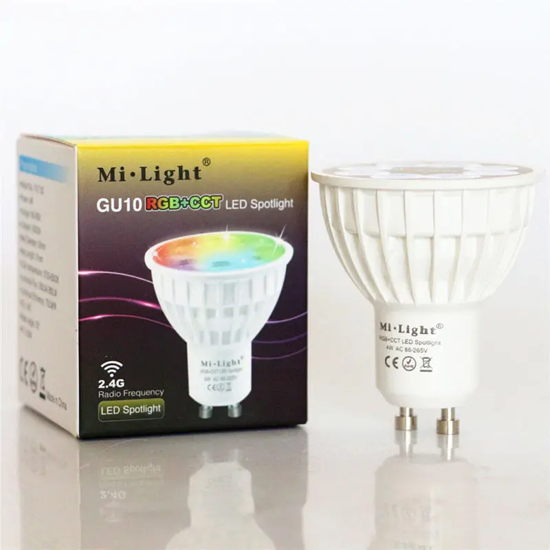 

AC85-265V Mi Light GU10 4W RGBWW LED Spotlight 2.4G Wireless RF Remote WiFi Control RGB+Cold White+Warm White LED Spot light