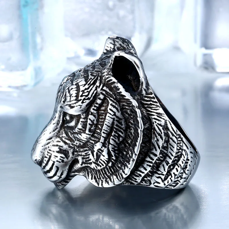Байер властный 3D золото/черный голова тигра уникальное животное кольцо для мужчин Байкер ювелирные аксессуары в стиле панк бойфренд подарок BR8-161