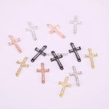 

20Pcs Copper Micro Pave Cz Cross Charm Connectors For Jewelry Making