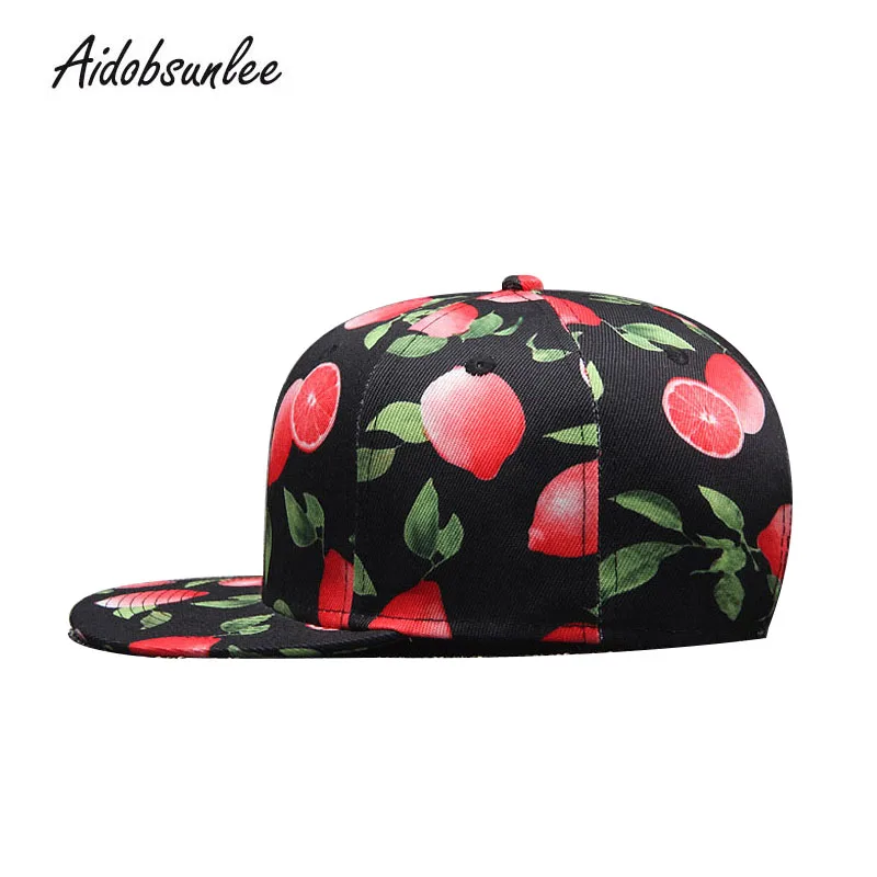 

2018 New Fashion 3D Printing Hip Hop Covers Flat Hats Black Snapback Caps Fruit 3D Cap Baseball Cap Men Women Summer Adjustable