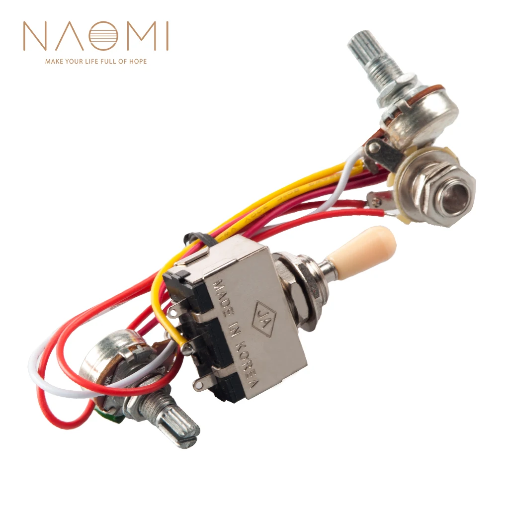 

Naomi HOT Electric Guitar Parts Wiring Harness 2 knob +1 interface +1 switch white yellow red line switch New