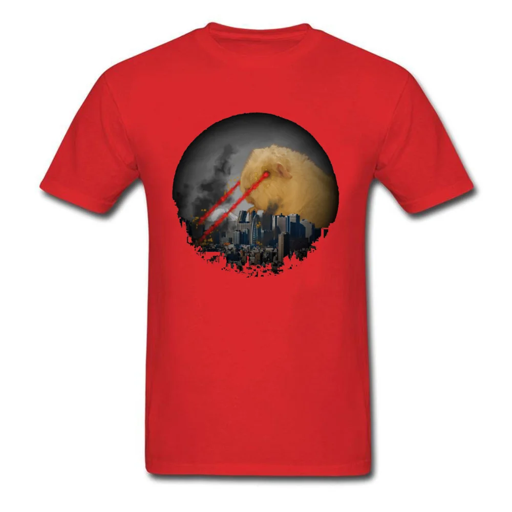 Europe T-shirts Crazy Short Sleeve Fitted Round Collar 100% Cotton Tees Comics Tee-Shirts for Men Summer Fall Wholesale Guinea Pig Attacking Tokyo with Laser Eyes RED red