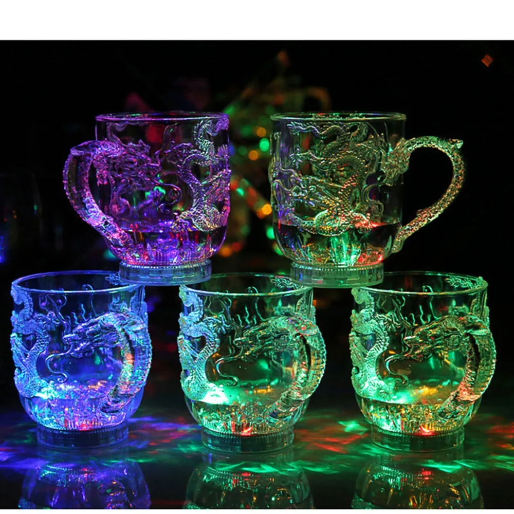 Цветной светодиодный светильник с функцией изменения цвета, активированный водой, кружка с изображением дракона, пива, виски, акриловая кружка с изображением виски, цветная лампа, чашки с изображением дракона
