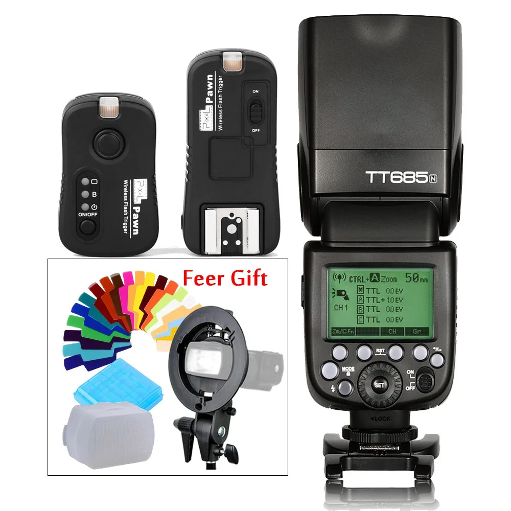 Godox TT685N 2,4G Вспышка ttl HSS камера Вспышка speedlite+ триггер или IN560IV плюс Беспроводная вспышка или PIXEL M8 ЖК-вспышка для Nikon - Цвет: TT685C  kit