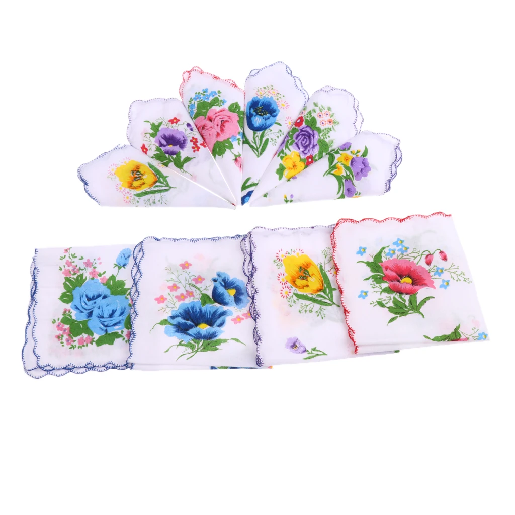 10pcs Fashion Cotton Women Cute Square Handkerchief Flower Printed Hanky Wedding Party Gifts