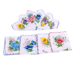 Mouchoir carré en coton pour femmes, 10 pièces, mignon, fleur imprimée, Hanky, cadeaux de fête de mariage 