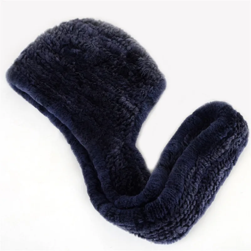 Navy blue Лидер продаж трикотажные реального кролика рекс меховая шапка халява уха Earwarmer шарф Кепки мягкий и модно 2 Применение 11 Цвета - Цвет: Navy blue