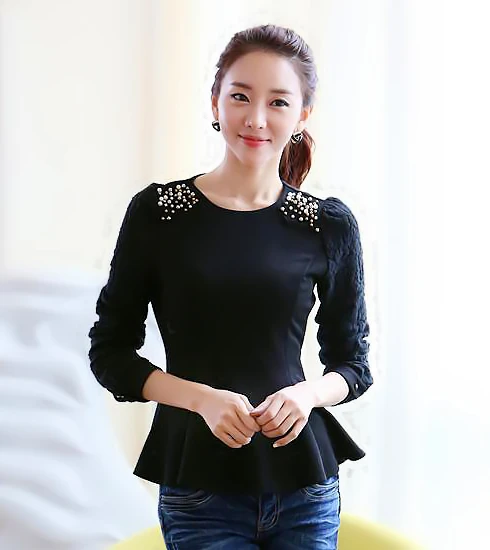 Free Gift 8061 slim o-neck long-sleeve lace chiffon shirt |