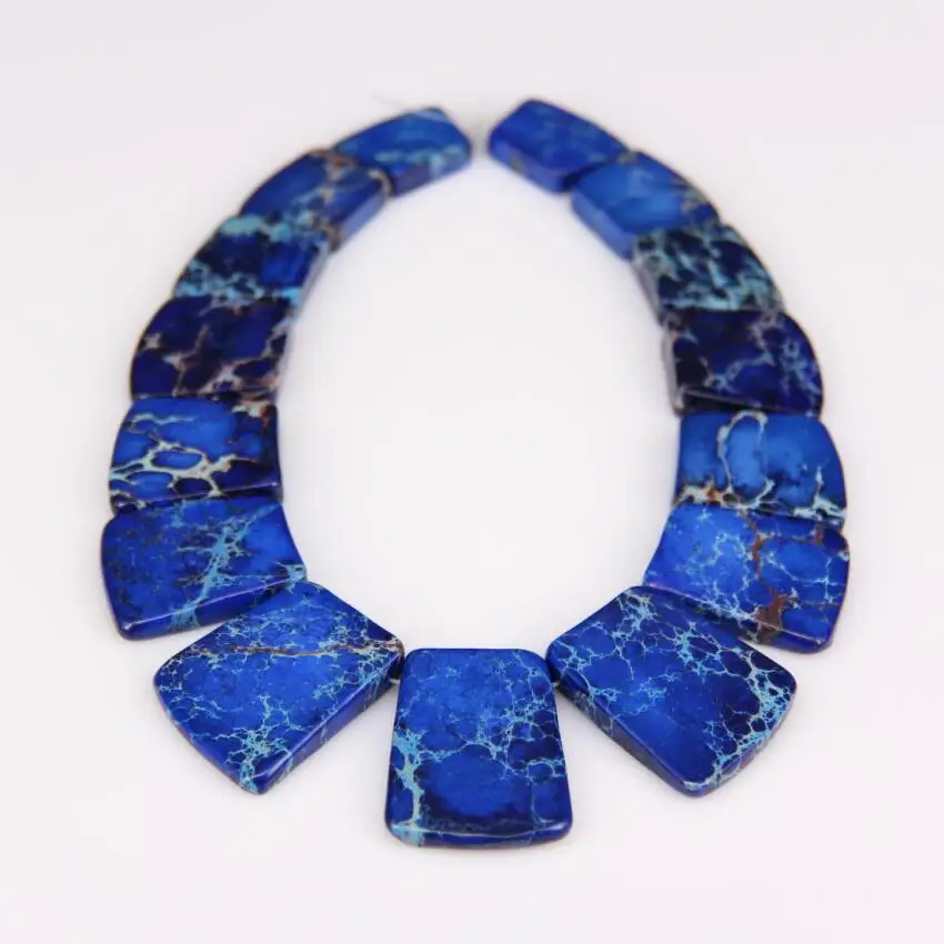 

17-35x25-28mm Lapis Blue Sea Sediment Stone Loose Beads Slab Pendants Bulk,Raw Emperor Stones Drilled Graduated Square Necklace
