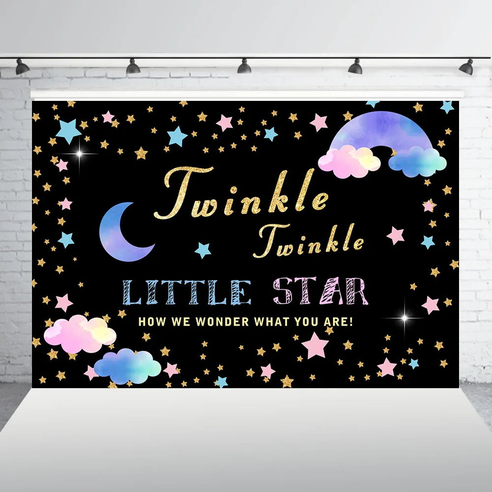 HUAYI Twinkle Twinkle Little Star Backdrop Gender Reveal party Photo Background boy or girl Baby Shower booth Table Decor w-1988