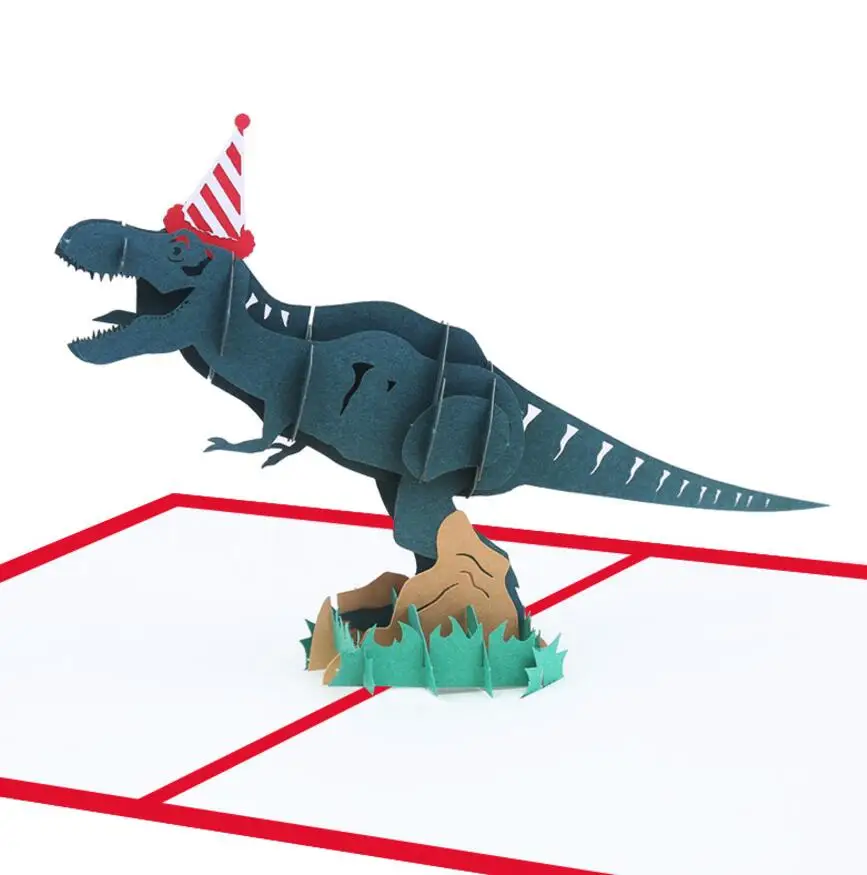  10pcs Cap Dinosaur Handmade Kirigami Origami 3D Pop UP Greeting Invitation card For Wedding Birthda - 33034938554