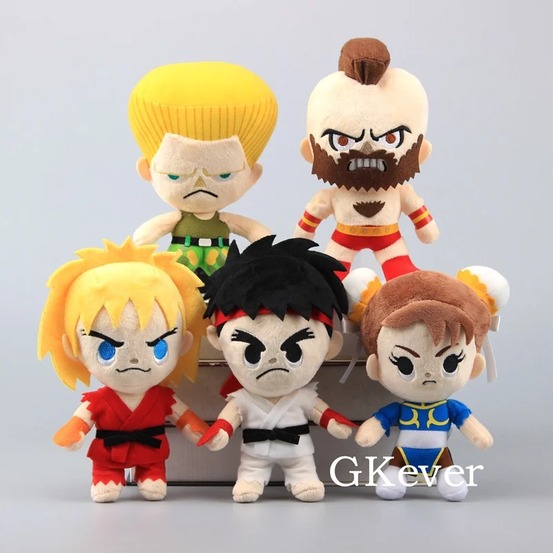 5 Pcs/Set Heros Characters Ryu A Gulie Chun Li Plush Toy Dolls 20-22 cm