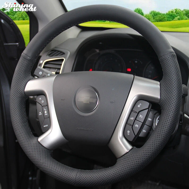 

Shining wheat Black Leather Car Steering Wheel Cover for Chevrolet Captiva 2007-2014 Silverado GMC Sierra 2007-2013 Daewoo Winst