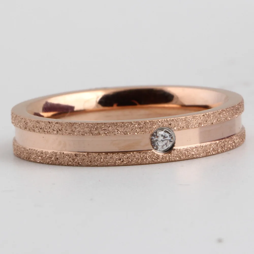 Valentines Gift Rose Gold-Color Stainless Steel 4mm Fine Pave Setting Cubic Zircon Wedding Rings Size 6-9 wedding rings finger rings fashion rings zircon rings fashion ring crystal rings stainless steel rings metal rings stone rings gold rings