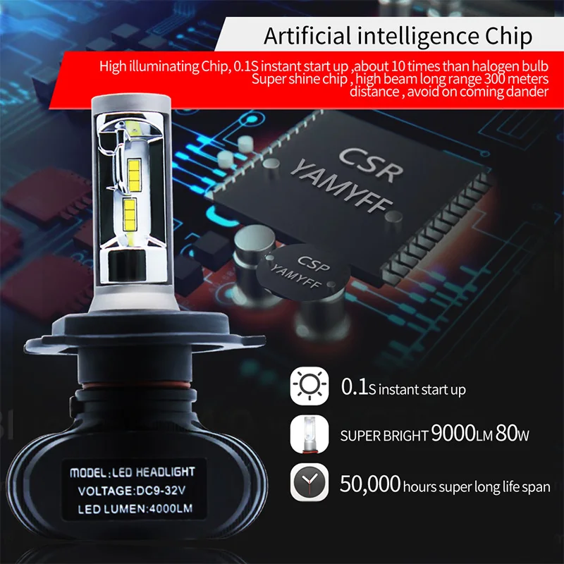 YAMYFF H4 светодиодный H7 H11 H8 лампы для автомобильных фар 9005 9006 H1 H3 H9 H27 880 881