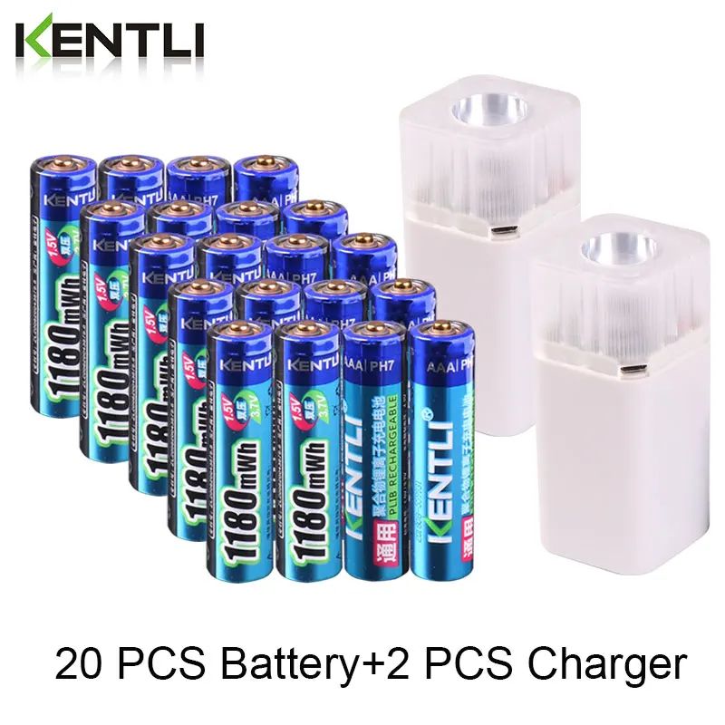 Koop KENTLI 1.5v 1180mWh AAA oplaadbare lithium polymeer batterij + 4 slots aa aaa lithium batterij lader met zaklamp