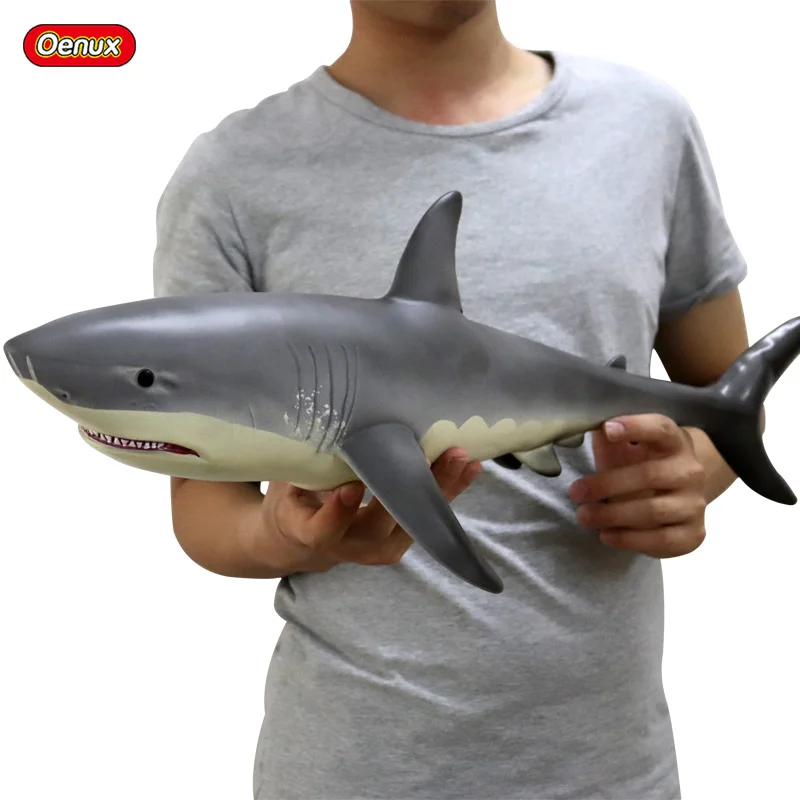 Фигурка большой морской акулы Oenux 55x24x17 см Мягкая Белая Акула коллекционная