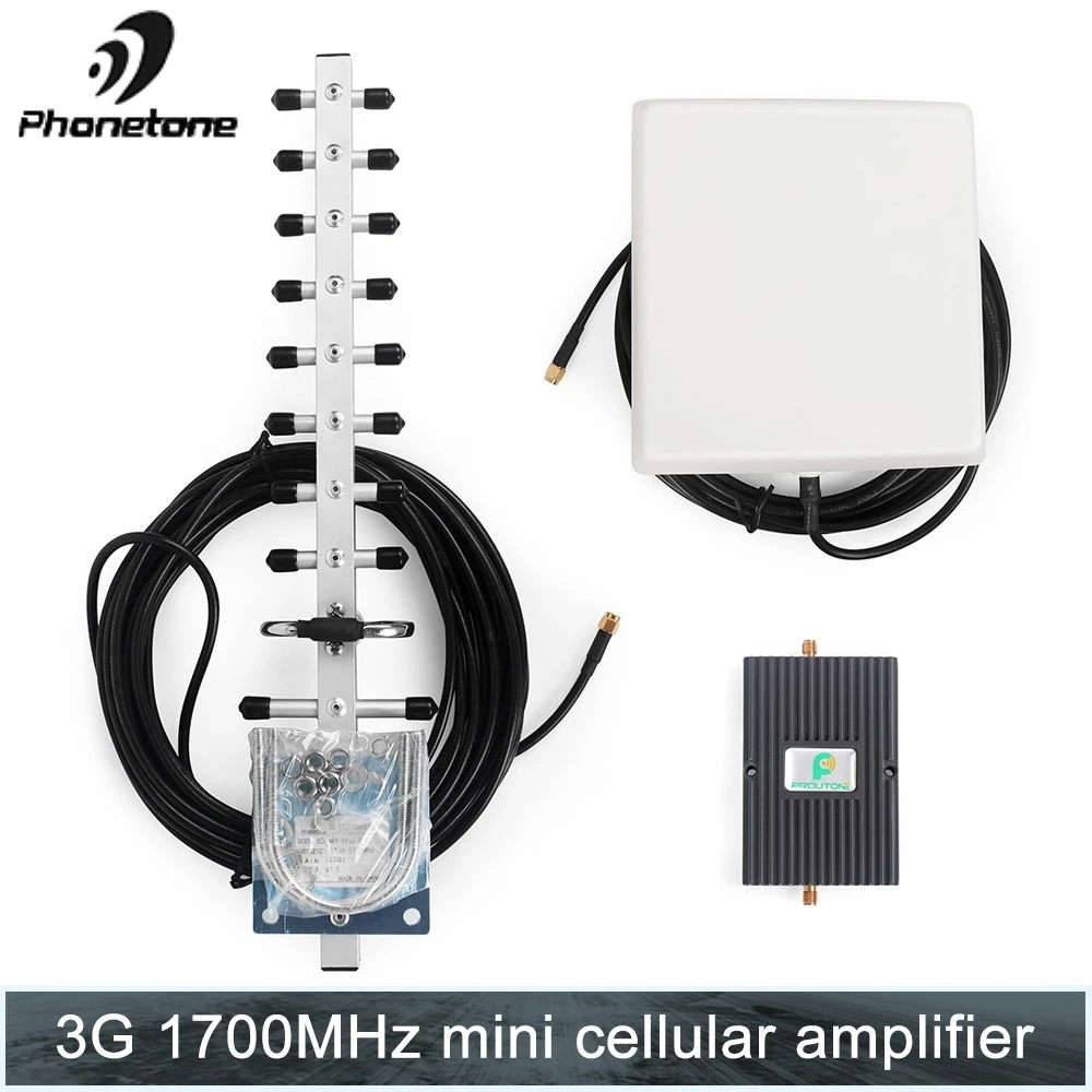 

65dB 3G CDMA 1700MHz Cellphone Signal Booster Repeater Amplifier with Directional Internal Panel Antenna and GSM Yagi Antenna