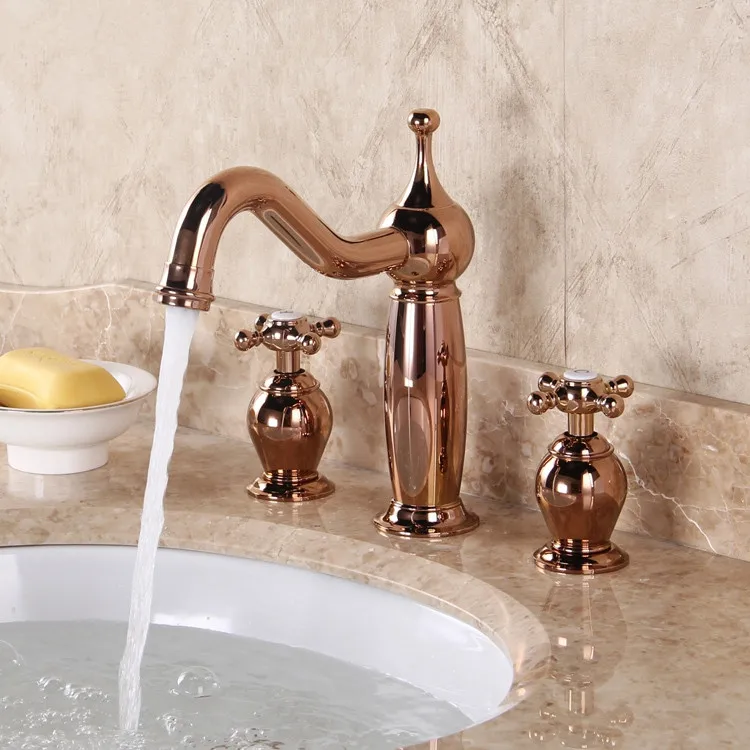 

Rose gold 8 inch widespread 3 Holes bathroom Lavatory Sink faucet mixer tap New Deck mounted washbasin faucet