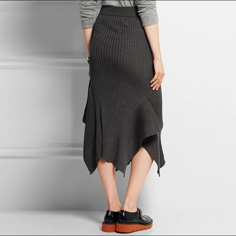 

TWOTWINSTYLE Knitted Big Size Mermaid Skirt Women Autumn Winter Knee Length High Waist Sexy Split Female irregular skirt clothes