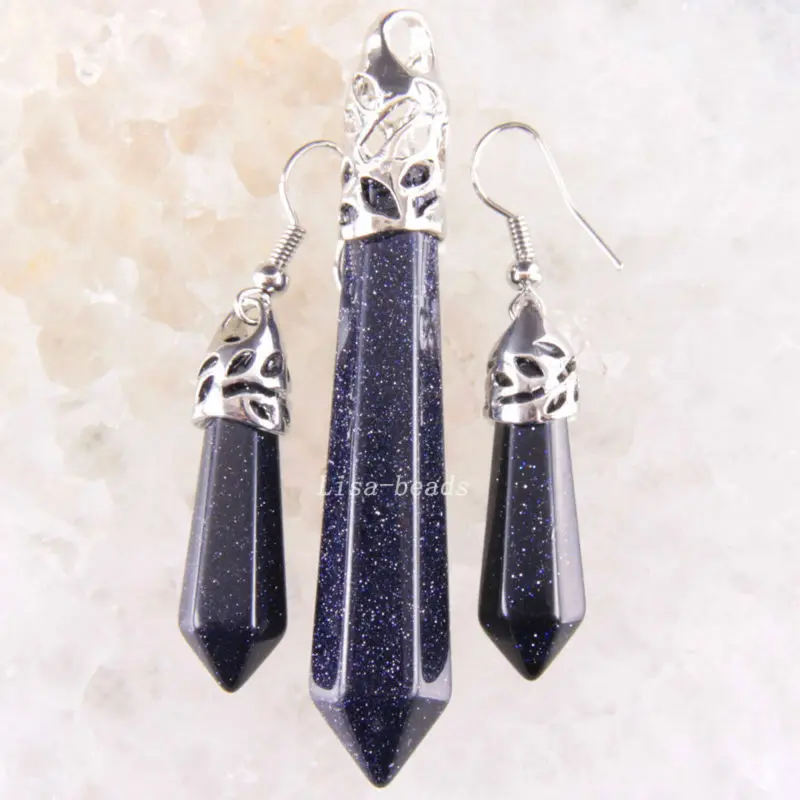 

Free Shipping New without tags Fashion Jewelry Sets Zinc Alloy Blue Sandstone Earrings Pendant Bead RK1662