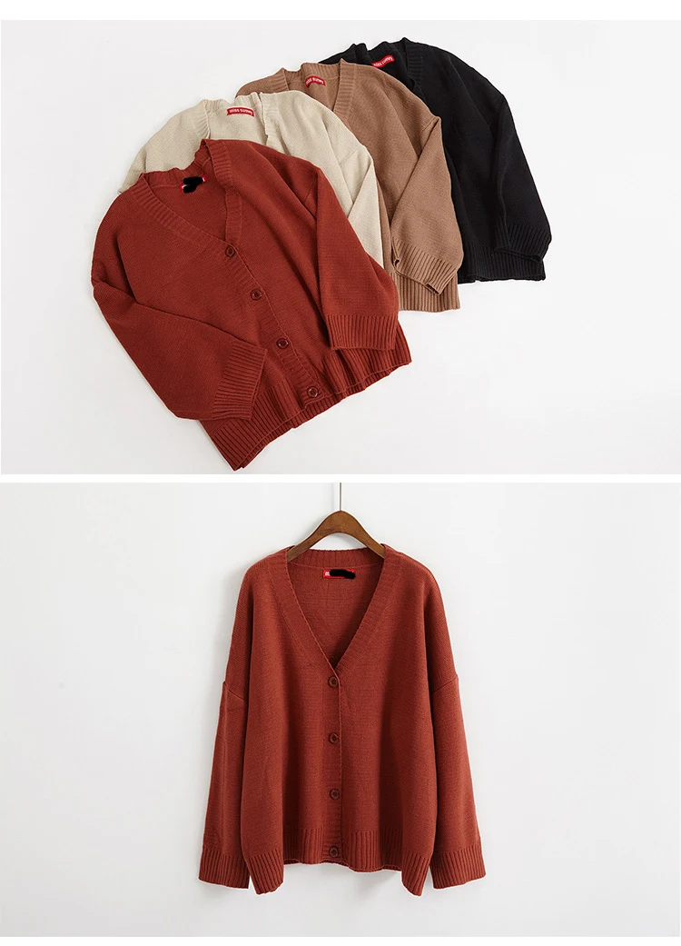 Корейские осенние винтажные свитера кардиганы для женщин зимняя вязаная одежда модные однотонные тонкие женские свободные пальто с длинным рукавом