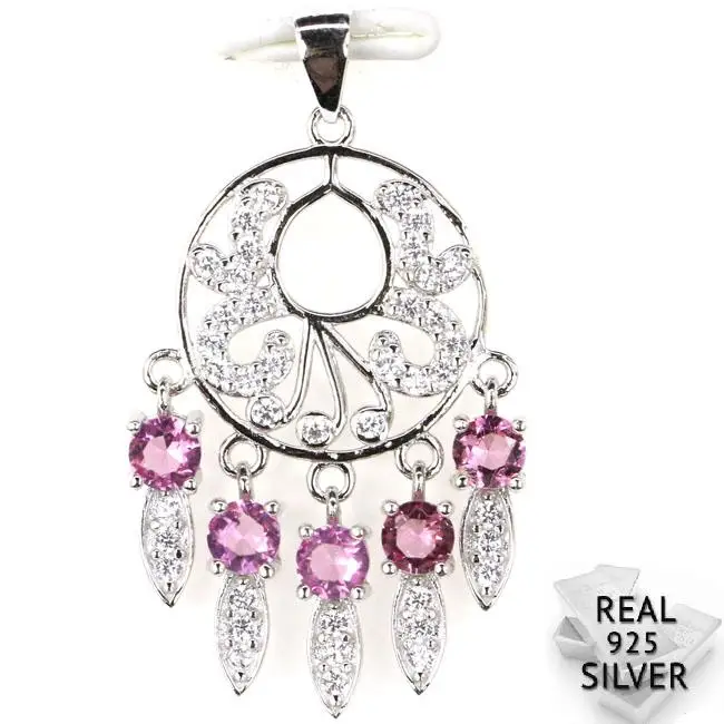 

Guaranteed Real 925 Solid Sterling Silver 3.4g Deluxe Top Pink Tourmaline CZ Engagement Pendant 38x20mm