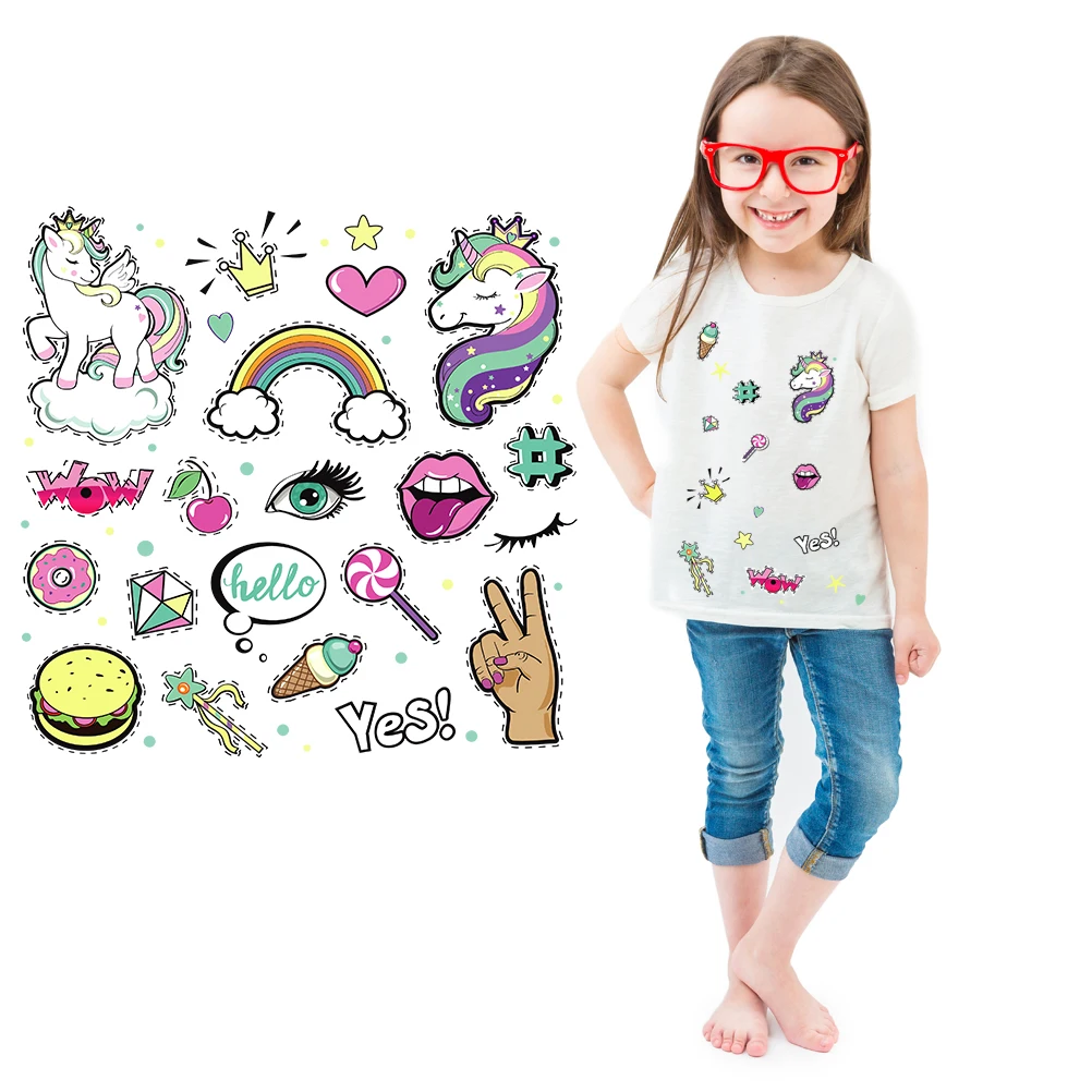 

Small Patches Set for Kids Clothes Iron on Cartoon Unicorn Patch Washable Sticker Heat Transfer DIY Accessory Appliques Free Cut