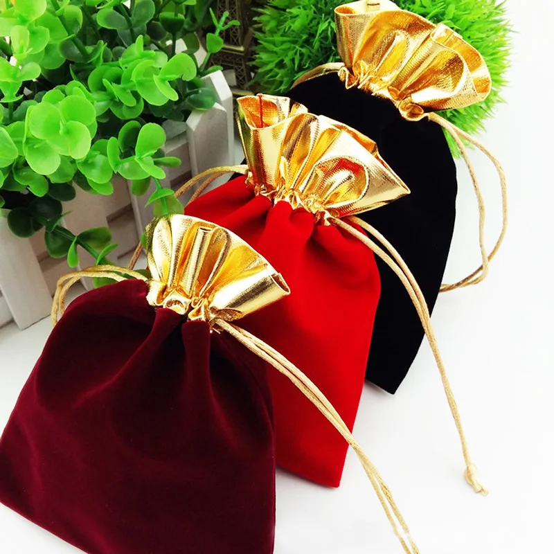 50pcs 10x12cm Black Velvet Bags Drawstring Gift Bags For Wedding Gift ...