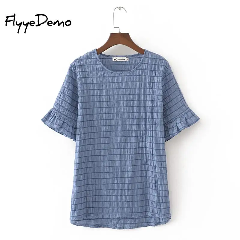 

Women Elegant Flare Sleeve Chiffon T Shirt O Neck Short Sleeve Basic Tees Ladies 2019 Summer Casual Tops Camiseta Plus Size Tee