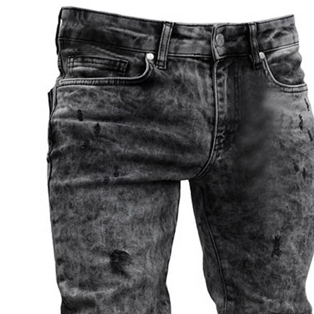 feitong Cotton Jeans Men Spring 2019 MenClothes Denim Pants Distressed Freyed Slim Fit Casual Trousers Stretch Ripped Jeans
