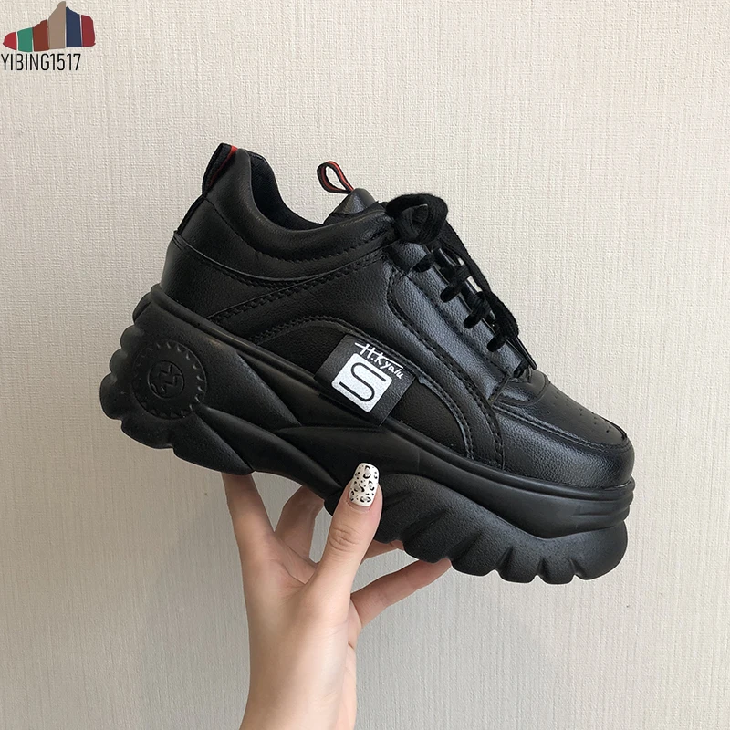 

YIBING1517 Hight Increase Ulzzang Women Casual Shoes Woman Sneakers Platform Wedges High Heels Flats Loafers Creepers Trainers